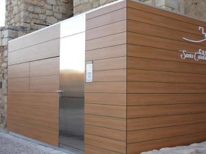 Promotional stand with information point at a corporate event